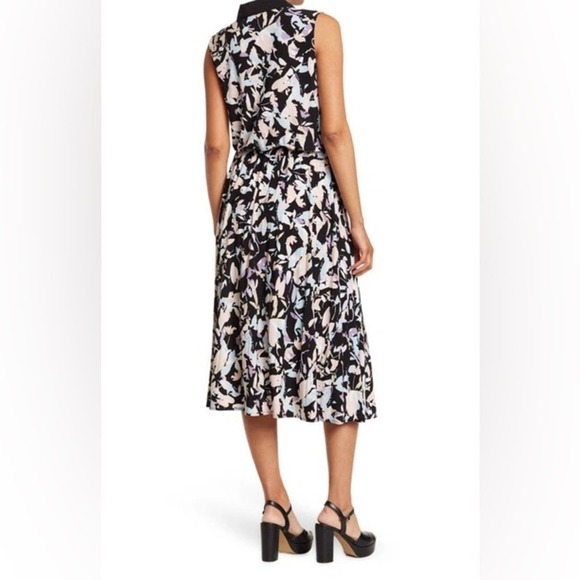 DONNA KARAN SNAP BUTTON FLORAL SLEEVELESS MIDI DRESS IN BLACK/ PINK SIZE LARGE - Picture 2 of 10
